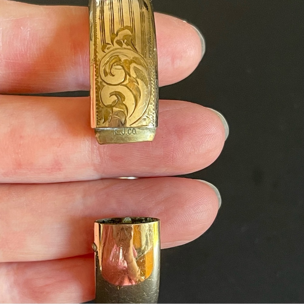 Vintage E.J.Co. Gold filled Engraved Monogram Bangle Bracelet - Picture 5 of 12